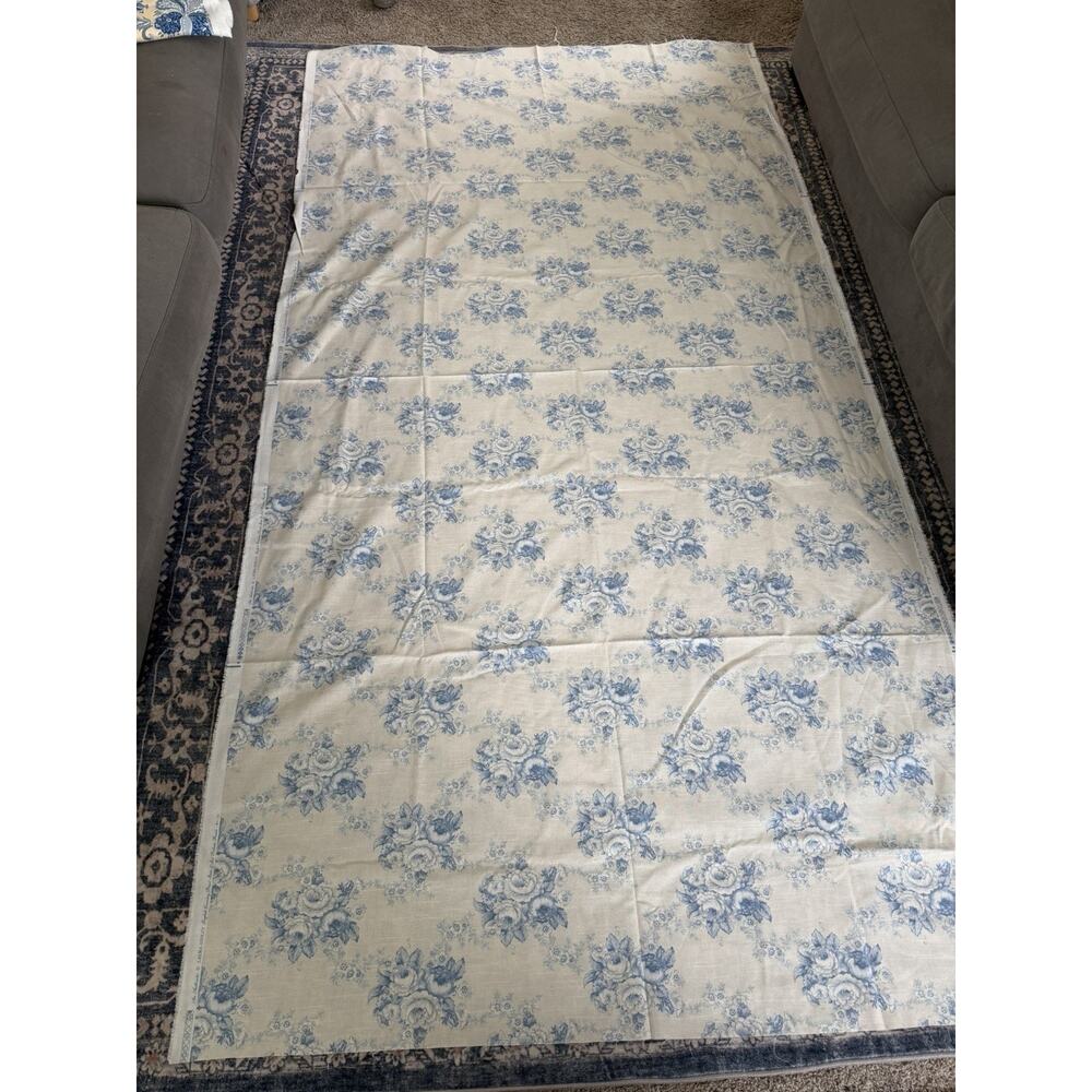 Laura Ashley English Country Print Fabric Blue Floral Toile Remnant 54” x 104”